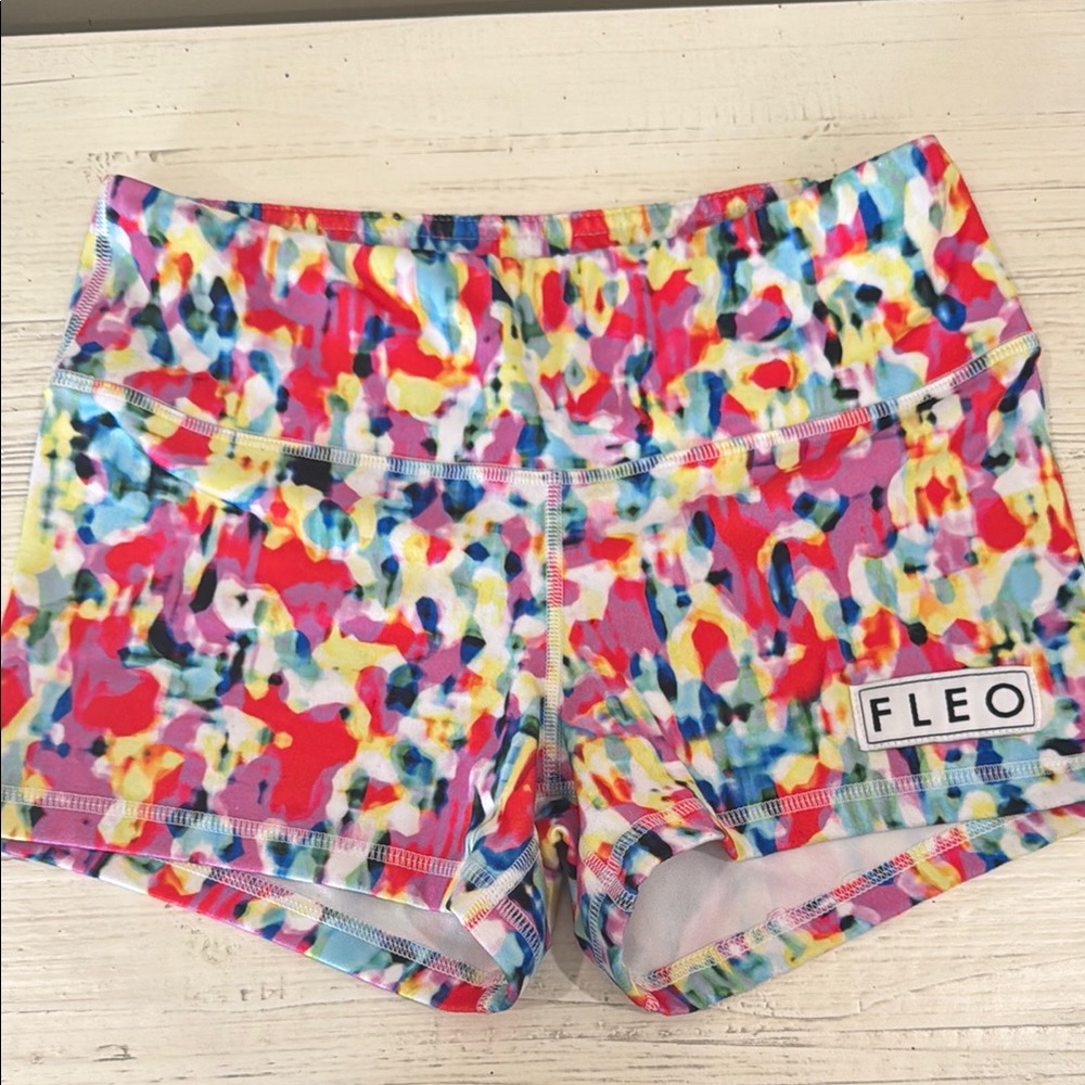 Fleo Red and Pink Athletic Shorts Vibrant Pattern